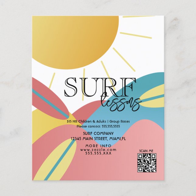 Prospectus 11,4 Cm X 14,2 Cm Cours de surf Enfants adultes Circulaire d'affaire (Devant)
