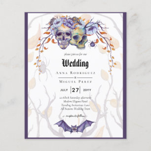 Prospectus 11,4 Cm X 14,2 Cm Crâne gothique Faire-part de mariage violet orange