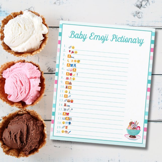 Prospectus 11,4 Cm X 14,2 Cm Crème glacée Sundae Baby shower Emoji Pictionary (Créateur téléchargé)