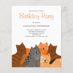 Prospectus 11,4 Cm X 14,2 Cm Cute Budget Chat Anniversaire Fête Invitation