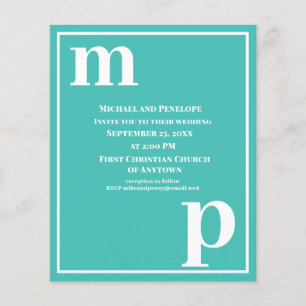 Prospectus 11,4 Cm X 14,2 Cm Cute Monogram Turquoise Budget Wedding Invitation