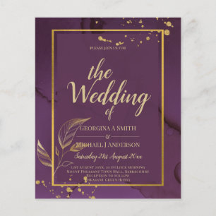 Prospectus 11,4 Cm X 14,2 Cm DEEP PURPLE GOLD LEAVES Faire-Part de Mariage