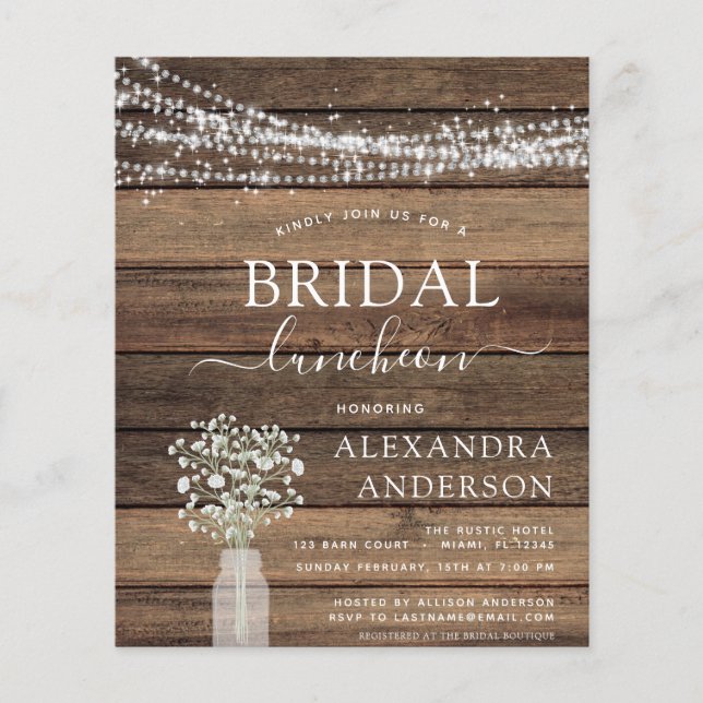 Prospectus 11,4 Cm X 14,2 Cm Déjeuner-Fête des mariées Budget Invitation Rustiq (Devant)