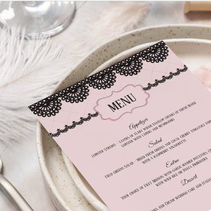 Prospectus 11,4 Cm X 14,2 Cm Dentelle noire sur Soft Pink Custom Wedding Menu