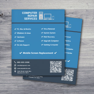 Prospectus 11,4 Cm X 14,2 Cm Dépliant de services de réparation d'ordinateurs
