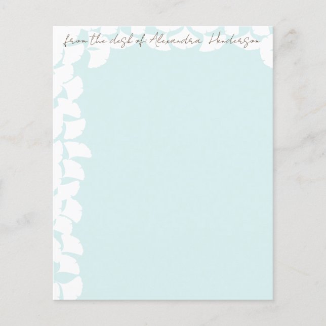 Prospectus 11,4 Cm X 14,2 Cm Dépliant feuille de ginkgo blanche bleue aqua (Devant)