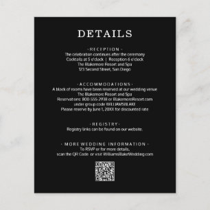 Prospectus 11,4 Cm X 14,2 Cm Détails de mariage avec code QR budgétaire noir et