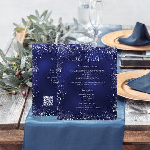 Prospectus 11,4 Cm X 14,2 Cm Détails du programme de mariage Marine bleu argent