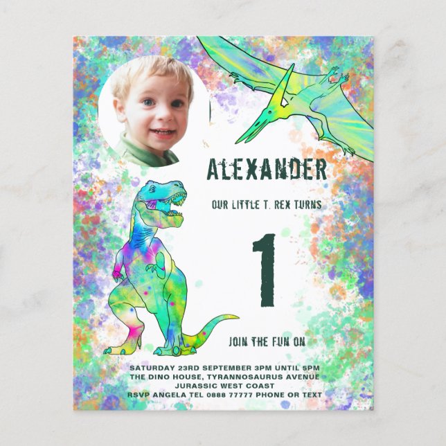 Prospectus 11,4 Cm X 14,2 Cm Dinosaur 1er Anniversaire Budget de la fête (Devant)