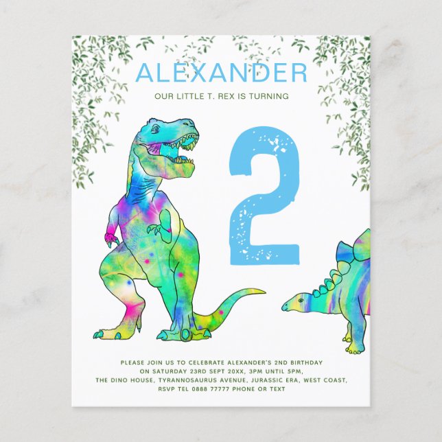 Prospectus 11,4 Cm X 14,2 Cm Dinosaur 2e fête d'anniversaire (Devant)