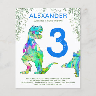 Prospectus 11,4 Cm X 14,2 Cm Dinosaur 3e anniversaire invitations de fête budge