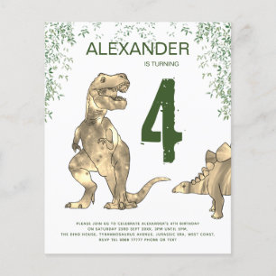 Prospectus 11,4 Cm X 14,2 Cm Dinosaur Anniversaire Fête Budget Invitation Circu