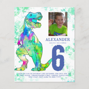 Prospectus 11,4 Cm X 14,2 Cm Dinosaur T Rex Anniversaire de fête Photo Budget