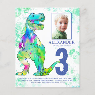 Prospectus 11,4 Cm X 14,2 Cm Dinosaur thème Anniversaire de la fête Photo Budge