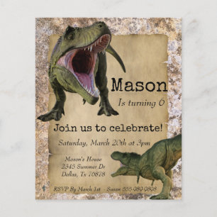 Prospectus 11,4 Cm X 14,2 Cm Dinosaur Tyrannosaurus T-Rex Enfant Anniversaire I