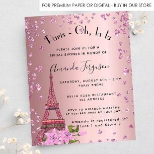 Prospectus 11,4 Cm X 14,2 Cm Douche nuptiale Paris Eiffel invitation budget ros