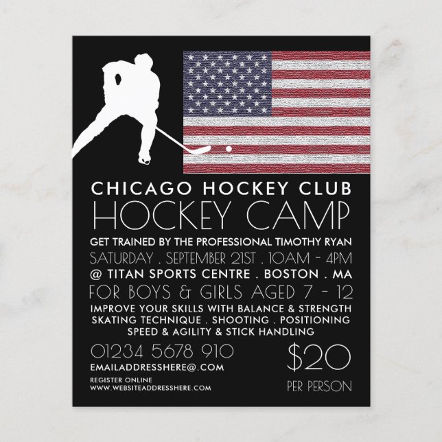 Prospectus 11,4 Cm X 14,2 Cm Drapeau américain, Joueur de hockey, Publicité de  (Devant)
