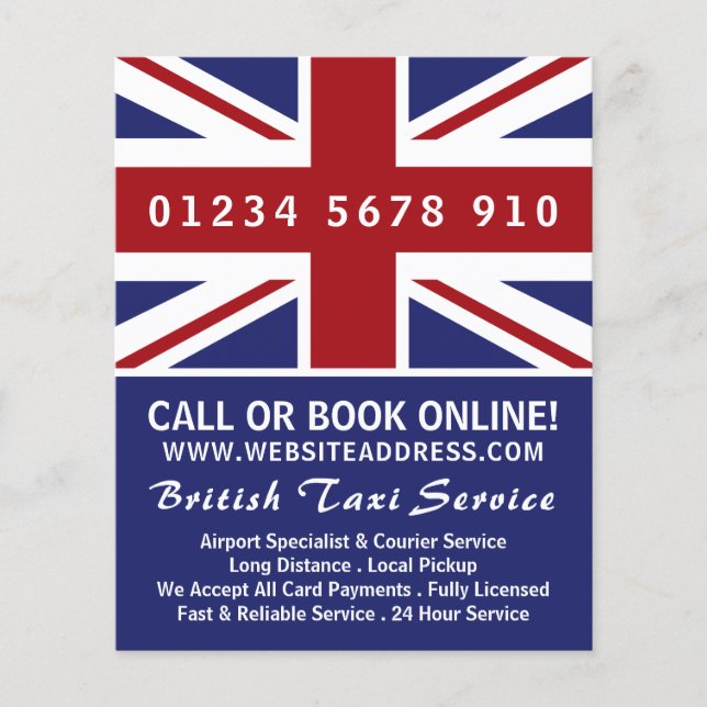Prospectus 11,4 Cm X 14,2 Cm Drapeau d'entreprise de taxi britannique avec tari (Devant)