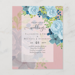PROSPECTUS 11,4 CM X 14,2 CM DUSTY BLUE FLEURS INVITES DE MARIAGE - BUDGET