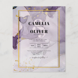 Prospectus 11,4 Cm X 14,2 Cm Dusty Purple Gold Alcohol Encre Mariage Abstrait