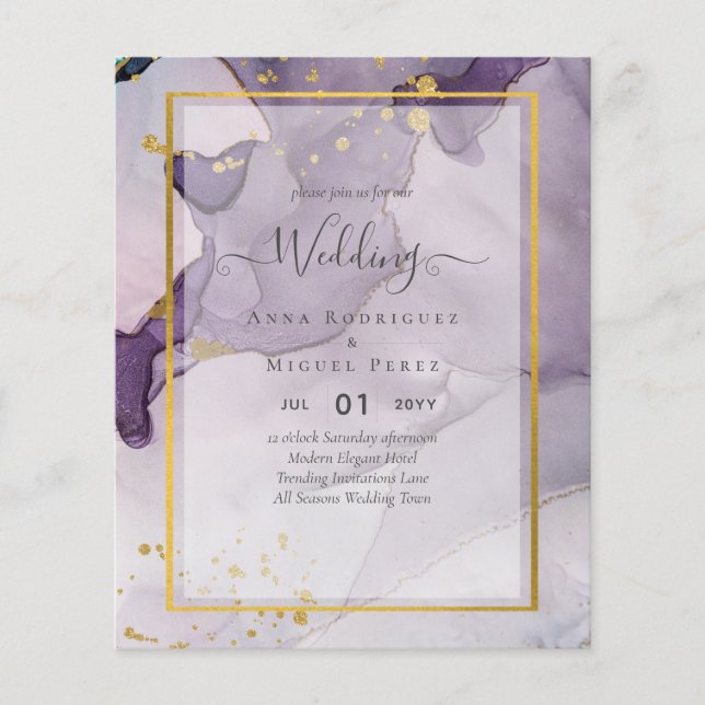 Prospectus 11,4 Cm X 14,2 Cm Dusty Purple Gold Alcohol Encre Mariage Abstrait (Devant)