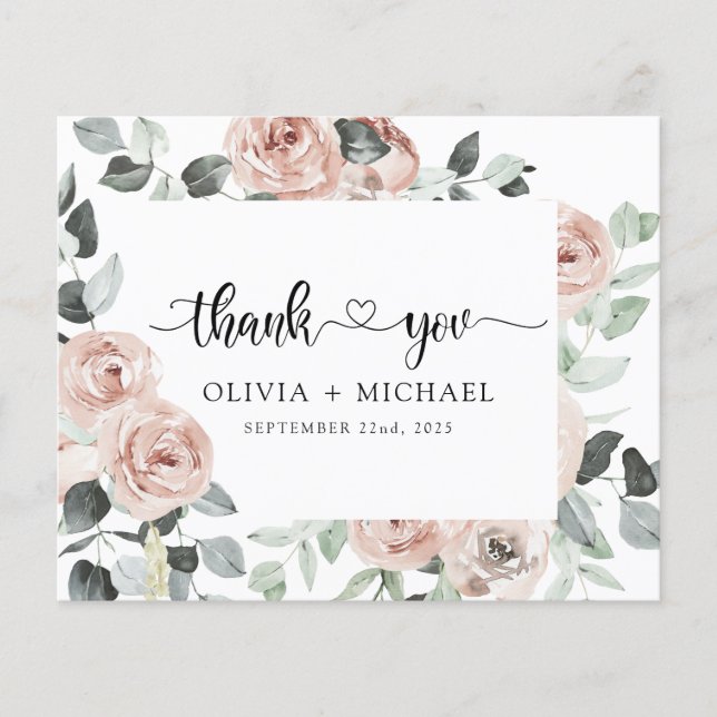 Prospectus 11,4 Cm X 14,2 Cm Dusty rose Floral verdure Merci Invitation (Devant)