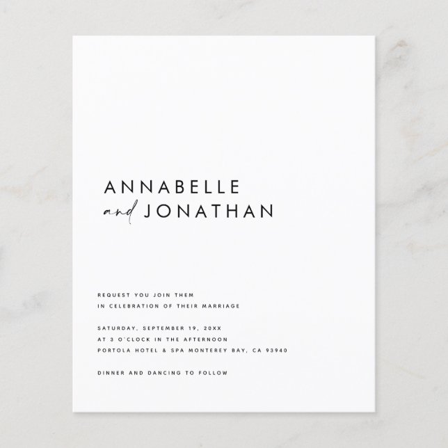 Prospectus 11,4 Cm X 14,2 Cm Écriture noire blanche moderne minimaliste (Devant)