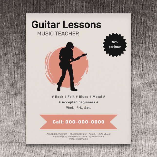 Prospectus 11,4 Cm X 14,2 Cm Electric Guitar Lessons Flyer (Electric Guitar Lessons Flyer)