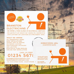 Prospectus 11,4 Cm X 14,2 Cm Electrical Man, Electrician Advertising