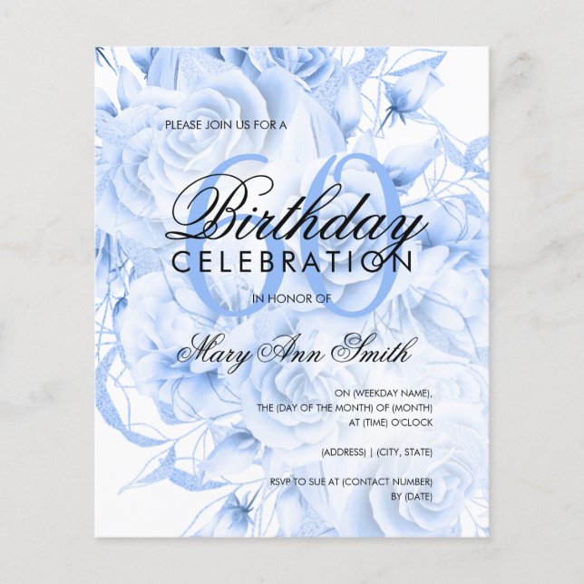 Prospectus 11,4 Cm X 14,2 Cm Élégant 60e anniversaire Floral Navy Invitation bl (Devant)