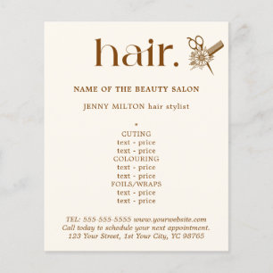 Prospectus 11,4 Cm X 14,2 Cm Elégant Boho Brown Ciseaux Golden Menu cheveux