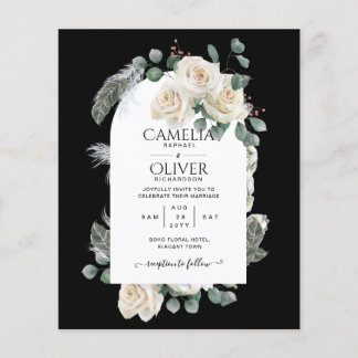 Prospectus 11,4 Cm X 14,2 Cm Élégant BUDGET Roses Blanches Arc Mariage Invitati
