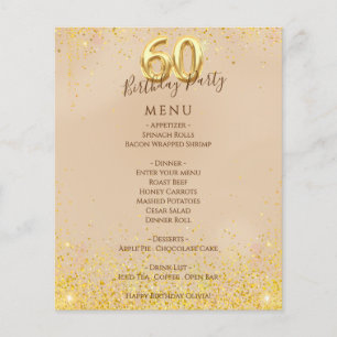 Prospectus 11,4 Cm X 14,2 Cm Elégant Gold 60th Birthday Party Menu