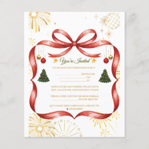 Prospectus 11,4 Cm X 14,2 Cm Elégant Gold & Red Christmas Party Invitation