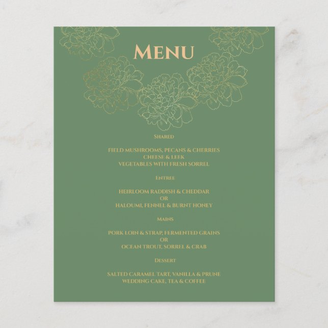 Prospectus 11,4 Cm X 14,2 Cm Élégant MENU MARIAGE. Menu (Devant)