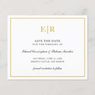 Prospectus 11,4 Cm X 14,2 Cm Élégant Monogramme Or Budget Mariage Enregistrer L