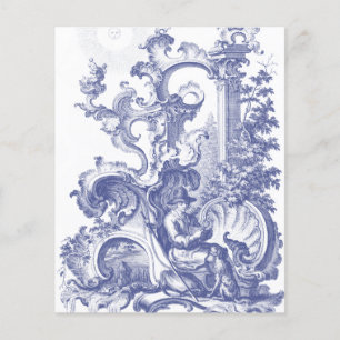 Prospectus 11,4 Cm X 14,2 Cm Elégant Toile Baroque Bleue Française