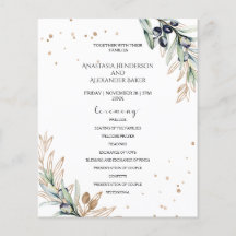 Elégante carte du programme de mariage aux olivier