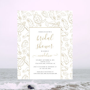Prospectus 11,4 Cm X 14,2 Cm Elégante Gold Sea Ocean Bridal Shower Invitation