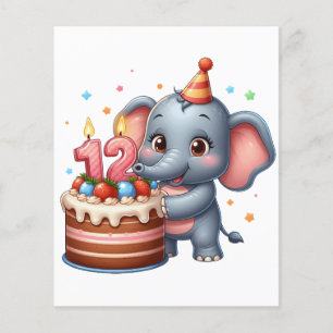 Prospectus 11,4 Cm X 14,2 Cm Éléphant mignon 12e anniversaire