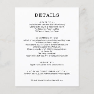 Prospectus 11,4 Cm X 14,2 Cm Encart de détails de mariage budget Flyer
