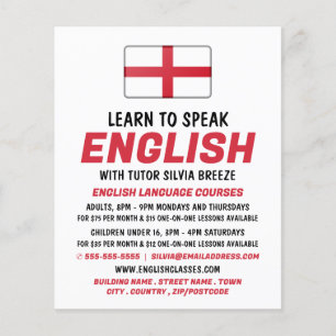 Prospectus 11,4 Cm X 14,2 Cm England Flag, Anglais Language Course Publicité