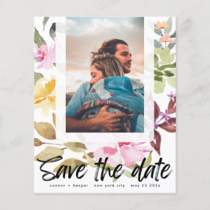 Prospectus 11,4 Cm X 14,2 Cm enregistrer la date Floral Frame budget QR Code ph