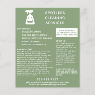 Prospectus 11,4 Cm X 14,2 Cm Entreprises de nettoyage Spray bouteille Sage vert