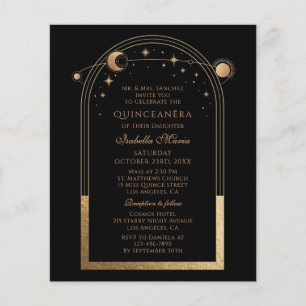 Prospectus 11,4 Cm X 14,2 Cm Étoiles de la lune d'or noir céleste Quinceañera
