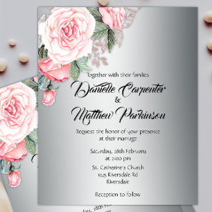 Prospectus 11,4 Cm X 14,2 Cm Exquise Silver Budget Floral Faire-part de mariage
