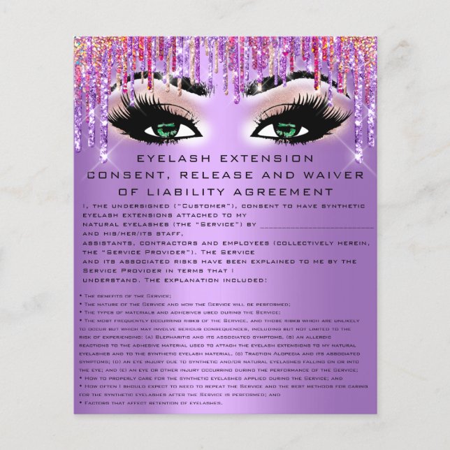 Prospectus 11,4 Cm X 14,2 Cm EYELASH EXTENSION RELEVER WAIVER Green Eyes Purple (Devant)
