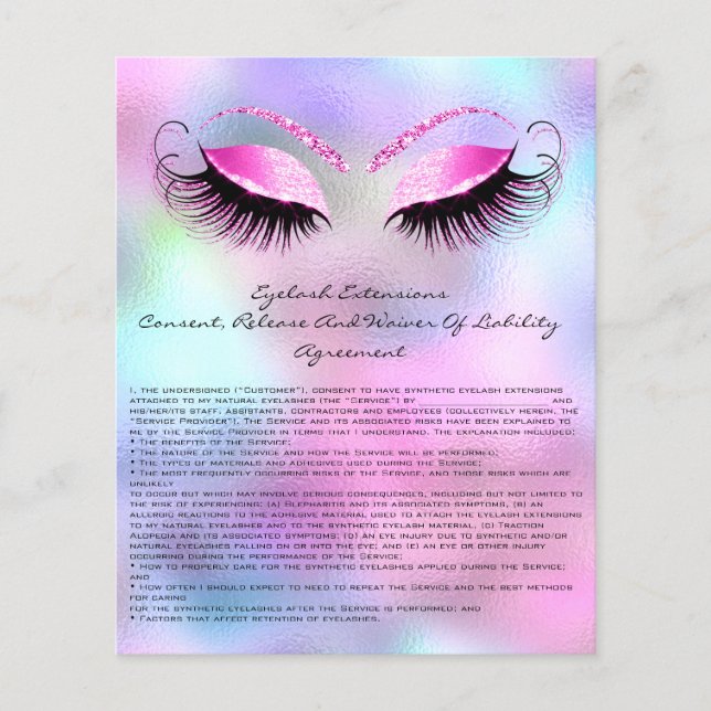 Prospectus 11,4 Cm X 14,2 Cm Eyelash Extension Responsabilité Renonciation Rose (Devant)