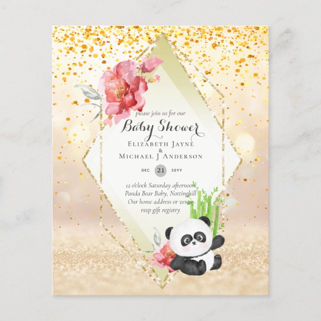 Prospectus 11,4 Cm X 14,2 Cm FAIBLE BUDGET Panda Bear BABY SHOWER Invitation (Devant)