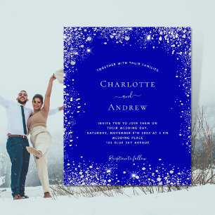 Prospectus 11,4 Cm X 14,2 Cm Faire-part de mariage budget Royal bleu argent